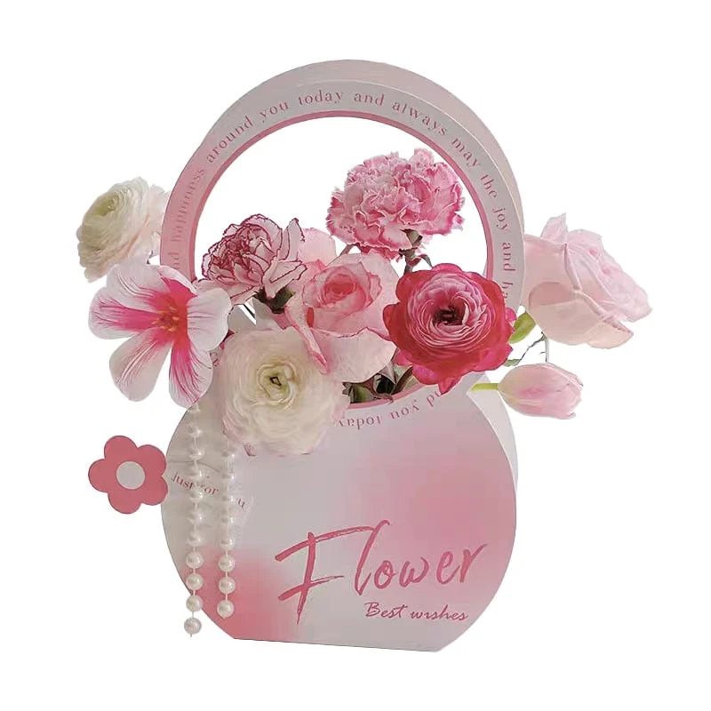 Cutie poșetă carton pentru aranjamente florale – Roz