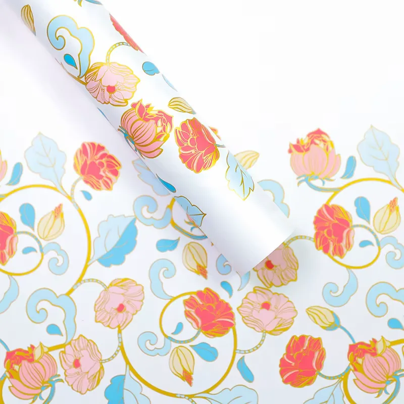 amb-floral-20-alb Ambalaj cu imprimeu floral auriu pentru buchete (set 20 coli)