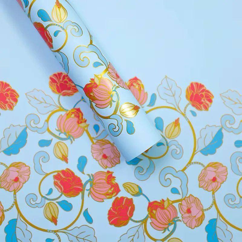 amb-floral-20-albastru-deschis Ambalaj cu imprimeu floral auriu pentru buchete (set 20 coli)