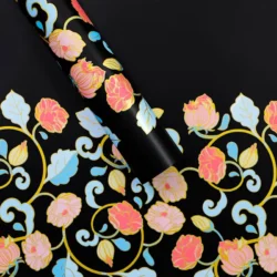 amb-floral-20-negru Ambalaj cu imprimeu floral auriu pentru buchete (set 20 coli)