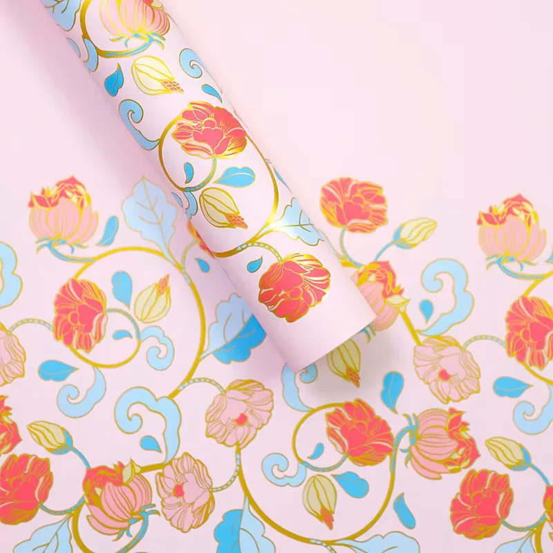 Ambalaj cu imprimeu floral auriu pentru buchete (set 20 coli)