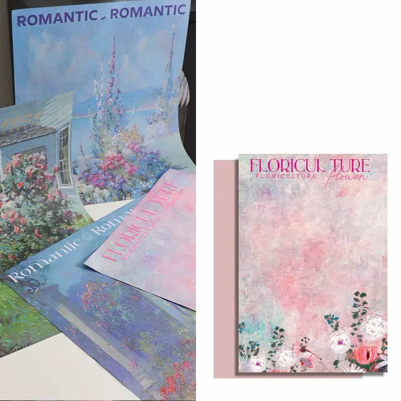 hrt-pictura-10-gradina-roz-v2 Hârtie pentru buchete cu imprimeu pictură (set 10 coli)