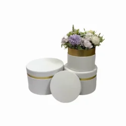 Set 3 cutii rotunde din catifea cu bandă aurie