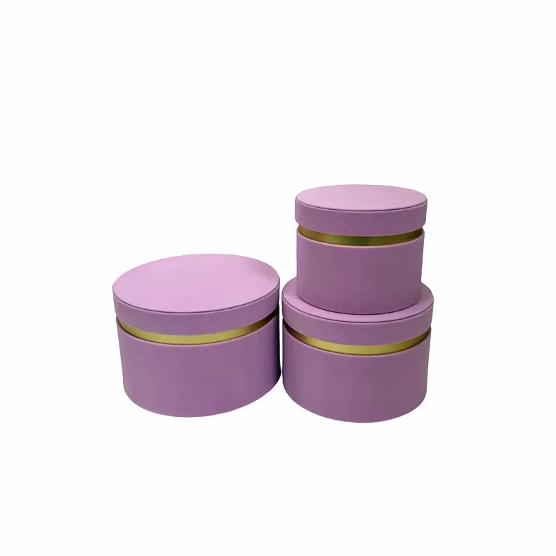 Set 3 cutii rotunde din catifea cu bandă aurie