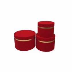 Set 3 cutii rotunde din catifea cu bandă aurie